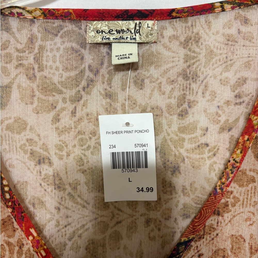 One World sheer pointed hem poncho in a multi-colored floral and paisley pattern - Picture 3 of 4